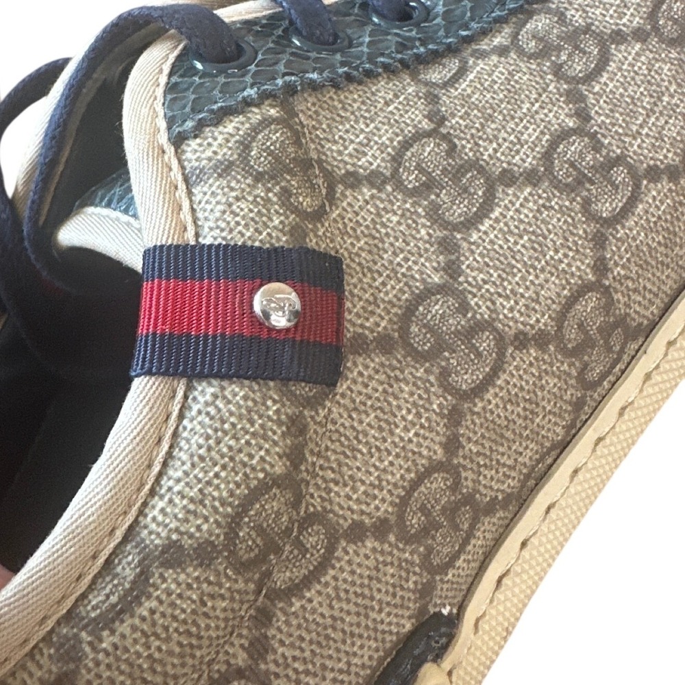 Gucci GG Supreme Python Embossed Low Top Sneakers Web Stripe Men's 7.5G - Picture 8 of 14
